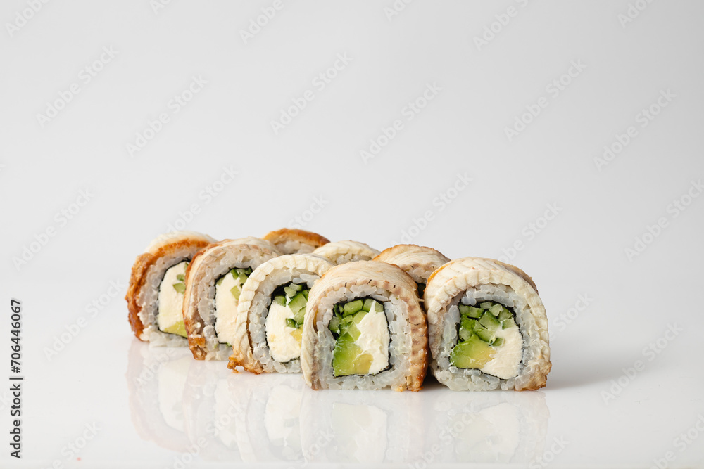 Wall mural set of rolls on a gray background. asian food