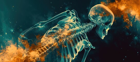 skeleton, part of the cervical vertebrae symbolizing health problems in the neck area - obrazy, fototapety, plakaty