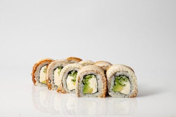 Set of rolls on a gray background. Asian food