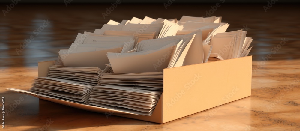 Poster rendering of papers in opened cardboard folder
