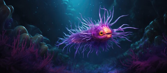 Fototapeta na wymiar Vibrant oceanic creature with purple spikes, captured underwater.