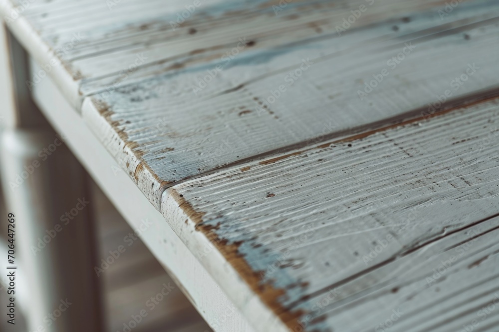 Wall mural Close up of a wooden table with peeling paint. Versatile image for various creative projects