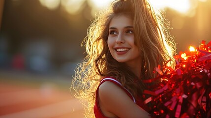 Young woman displaying energy and passion for cheerleading