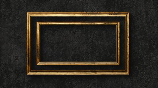 A gold frame hanging on a black wall. Perfect for adding a touch of elegance to any room