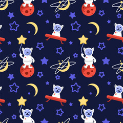 Cosmic cat astronaut in space pattern vector