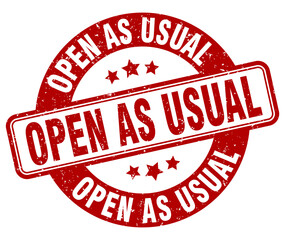 open as usual stamp. open as usual label. round grunge sign