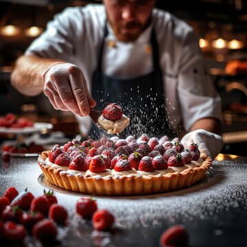 Chef making tart. Generative AI.
