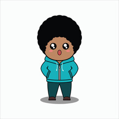 cute african afro boy. vector design illustration. Suitable for sticker, mug, t-shirt, etc. Eps 10