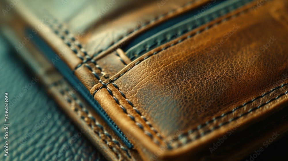 Aufkleber a close-up view of a wallet placed on a table. suitable for financial and personal finance concepts