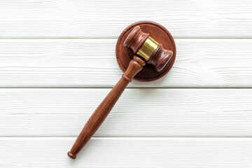 Wooden judge gavel top view. Law and justice concept