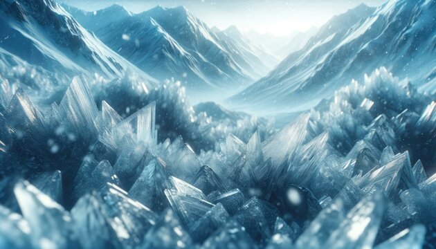 Majestic Winter Mountain Landscape with Glistening Snow, Fantasy Concept