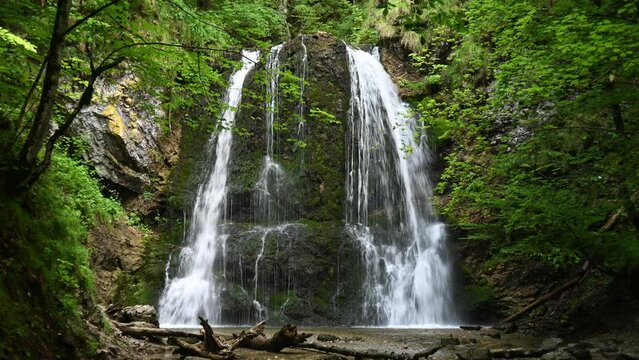 A twofold waterfall in a forest