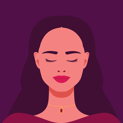 Portrait of a Beautiful young woman with closed eyes. Avatar of a girl with necklace. Vector illustration