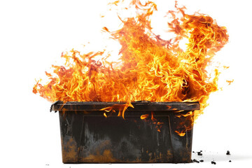 Uncontrolled Dumpster Fire Spiraling On White Background
