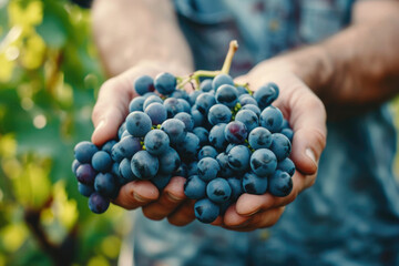 Vineyard Worker Holding Cluster Of Grapes