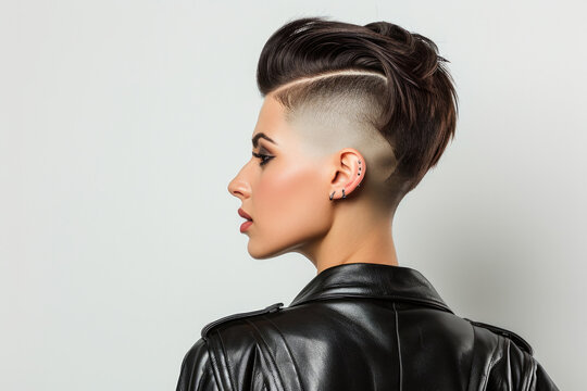 Woman With Undercut Hair On White Background