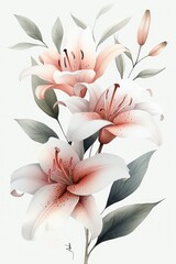 Watercolor art natural gentle lily and branches isolated on white background. Generative AI.