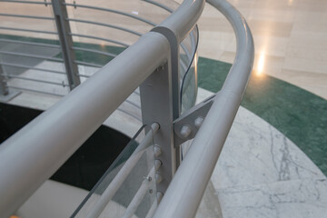 handrail with double balustrade, modern structure, architectural detail, curved element with reinforced and anti-fall structure.