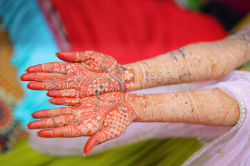 Closeup of beautiful henna mehndi in hand