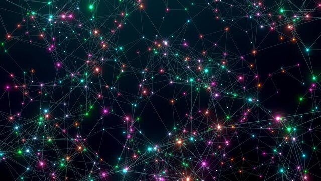 Multicolored polygon network. Abstract plexus, science, connections, wire, system and digital, geometry.