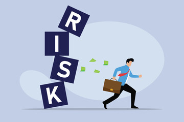 Risk averse, avoid or minimize risk, run away from uncertainty, fear 2d flat vector illustration