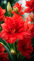 photo close up on beatifull red gladiolus flower very details. AI generated