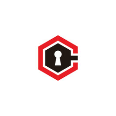 letter c hexagon key lock symbol logo vector