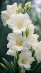 photo close up on beatifull white gladiolus flower details. AI generated