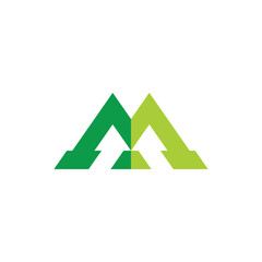 letter m green mountain arrow logo vector