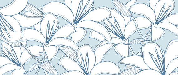 Spring light blue abstract floral background, wallpaper, cover with lily flowers