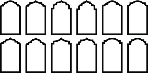 Islamic vector shape of arabic door frame. Ramadan door frame shapes. Collection of  Islamic door window patterns in oriental style. Islamic arabesque pattern.  - obrazy, fototapety, plakaty