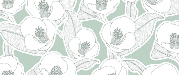 Spring green abstract floral background, wallpaper, cover with flowers and leaves