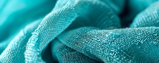 Close up of fabric for interior upholstery/decoration in turquoise tone colours. Space for text. AI generated image. - obrazy, fototapety, plakaty