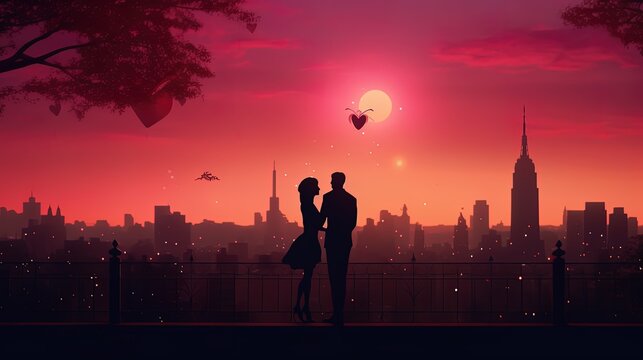 Cherished Moments: Illustrated Bliss in a Valentine's Day Background