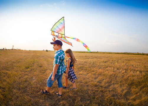Kite Playing Activity Brother Sister Togetherness Concept