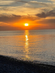 travel to Georgia - beautiful view of Black Sea at sunset in Batumi on autumn evening