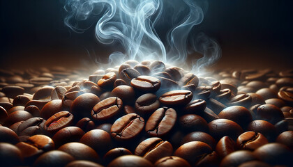 Roasted Coffee Beans and Wisps of Steam