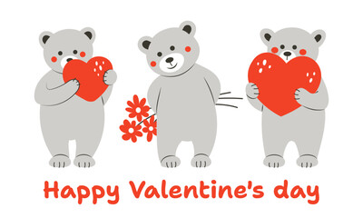 Cute bears and heart. Postcard for Valentine's Day. Flat style. - 706459092