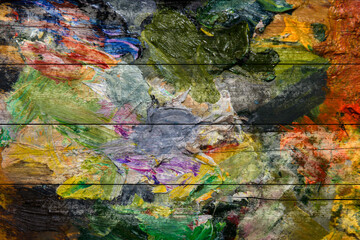 Abstract oil painting background. Oil on wooden texture. Hand drawn oil painting on wood surface.