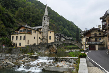 View at the village of Gressoney Saint-Jean on Aosta valley in Italy