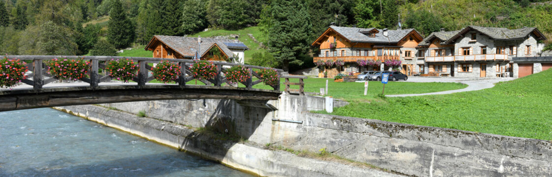 View at the village of Gaby on Aosta valley in Italy