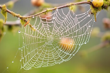 dense spider web with morning dew