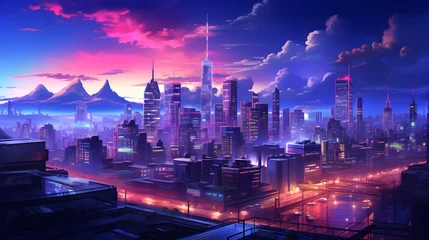 Poster Futuristic city. Panoramic view of the city at night. © A