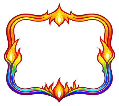 Ethereal flames frame: inferno essence border, PNG fire border frame on a clear background.