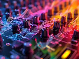 The sound wave on the audio equipment control, entertainment concept for sounds and music editing,
