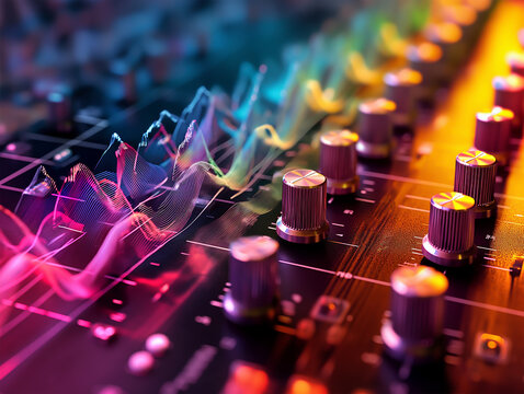 The great imagination The sound wave on the audio equipment control, entertainment concept for sounds and music editing,