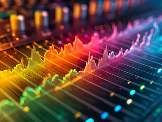 The sound wave on the audio equipment control, entertainment concept for sounds and music editing,

