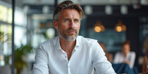 Fototapeta premium Handsome businessman standing explaining a project to his colleagues on coworking place,