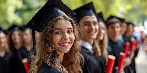 University 21s or college students and friends with happiness smile proud of certificate achievement Graduation class at diploma and education success ceremony