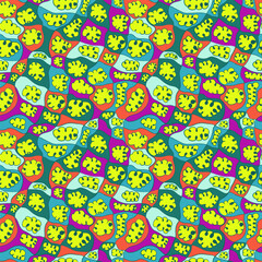 Seamless vector pattern with hand drawn colorful clouds and cells 